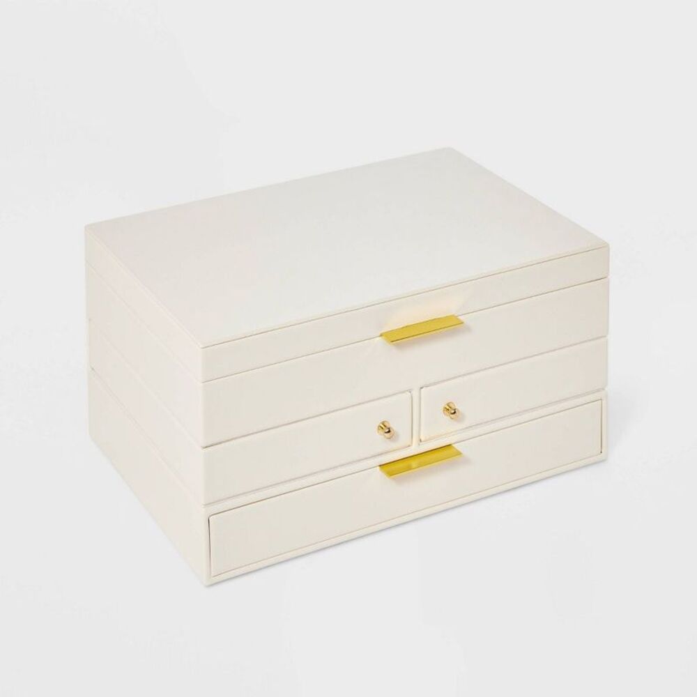 Three Drawer Side Swivel Jewelry Organizer - Cream: MDF Storage Box 18+ Years